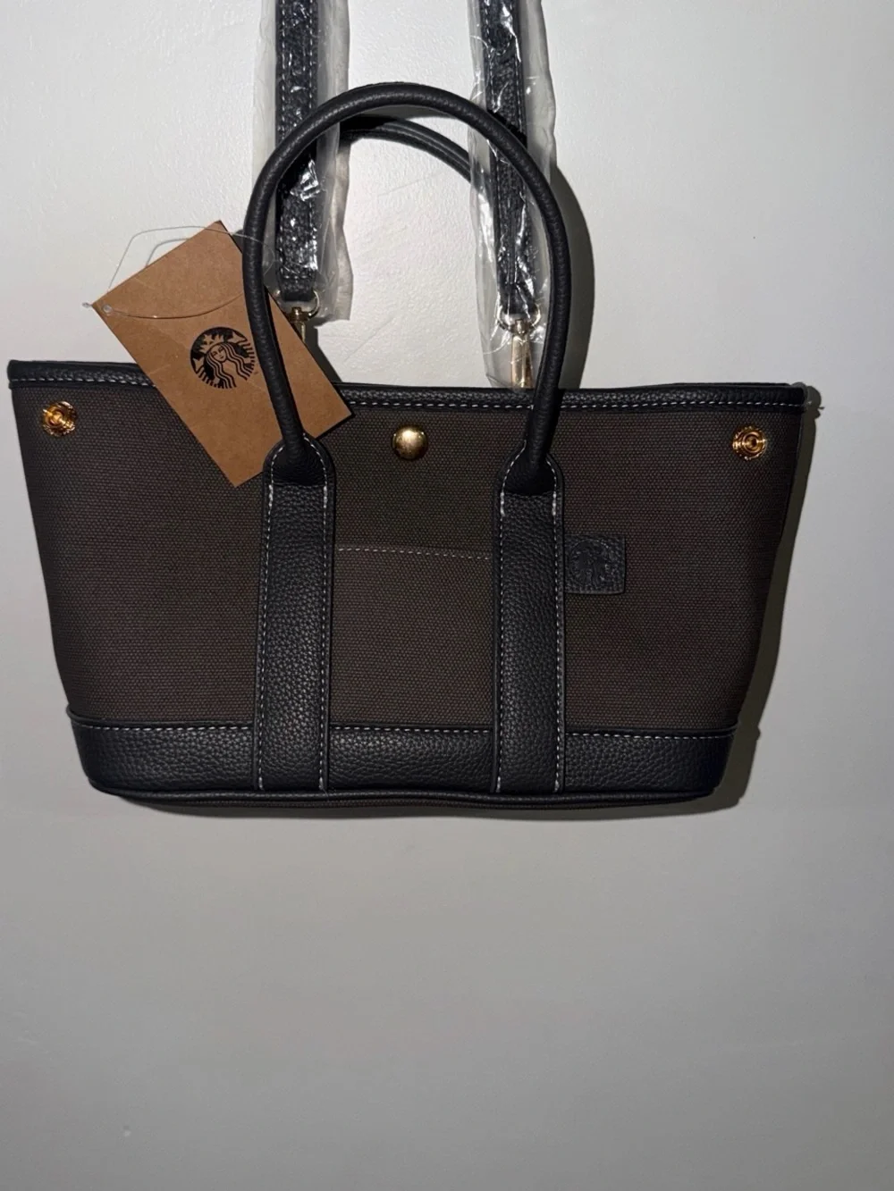 Starbucks gray Canvas Tote Handbag with Black Trim